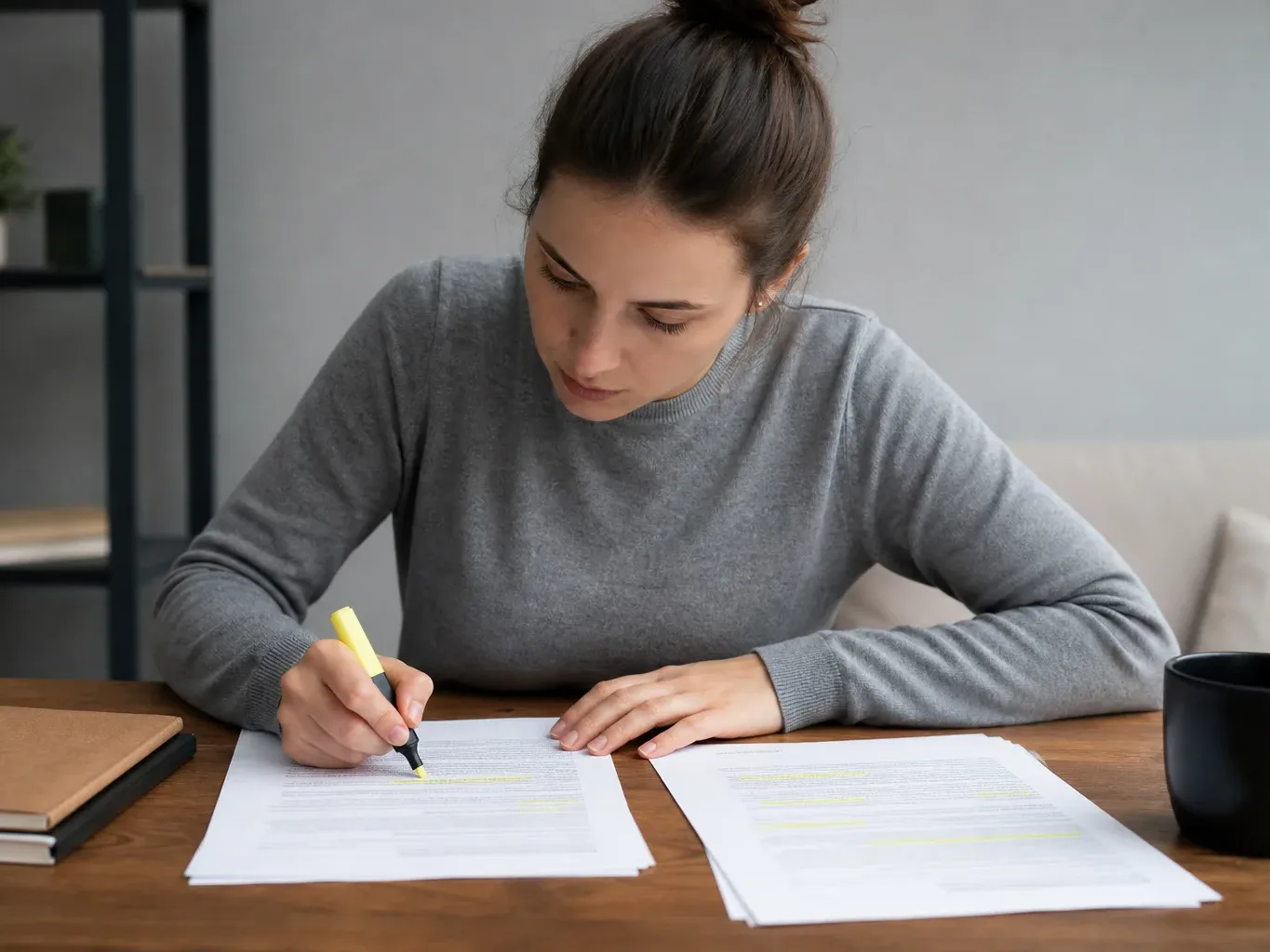 A person using a highlighter to mark key terms on two different loan offer documents
