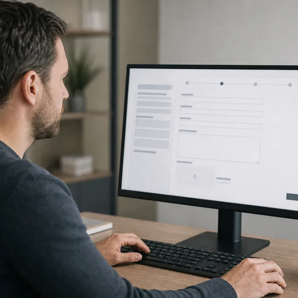A person submitting a complaint form through an official online regulatory portal on a computer
