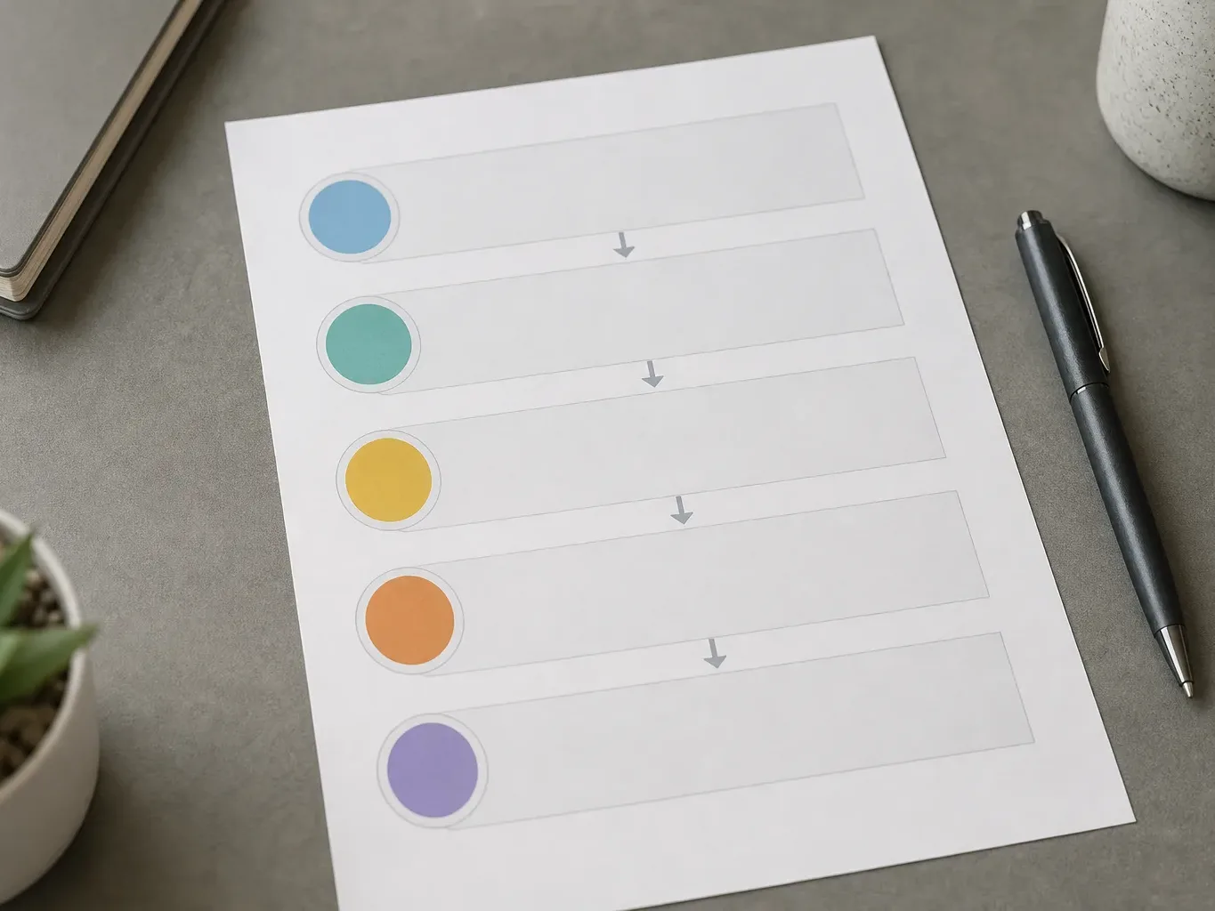 A step-by-step complaint guide printed on paper laid flat on a desk with a pen ready to fill it in