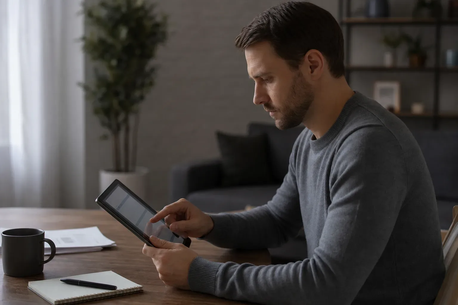 A person logging into an online banking portal on a tablet to retrieve account details