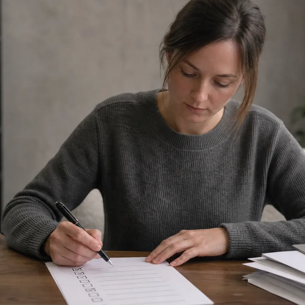 A hand checking off items on a printed document preparation checklist with a pen