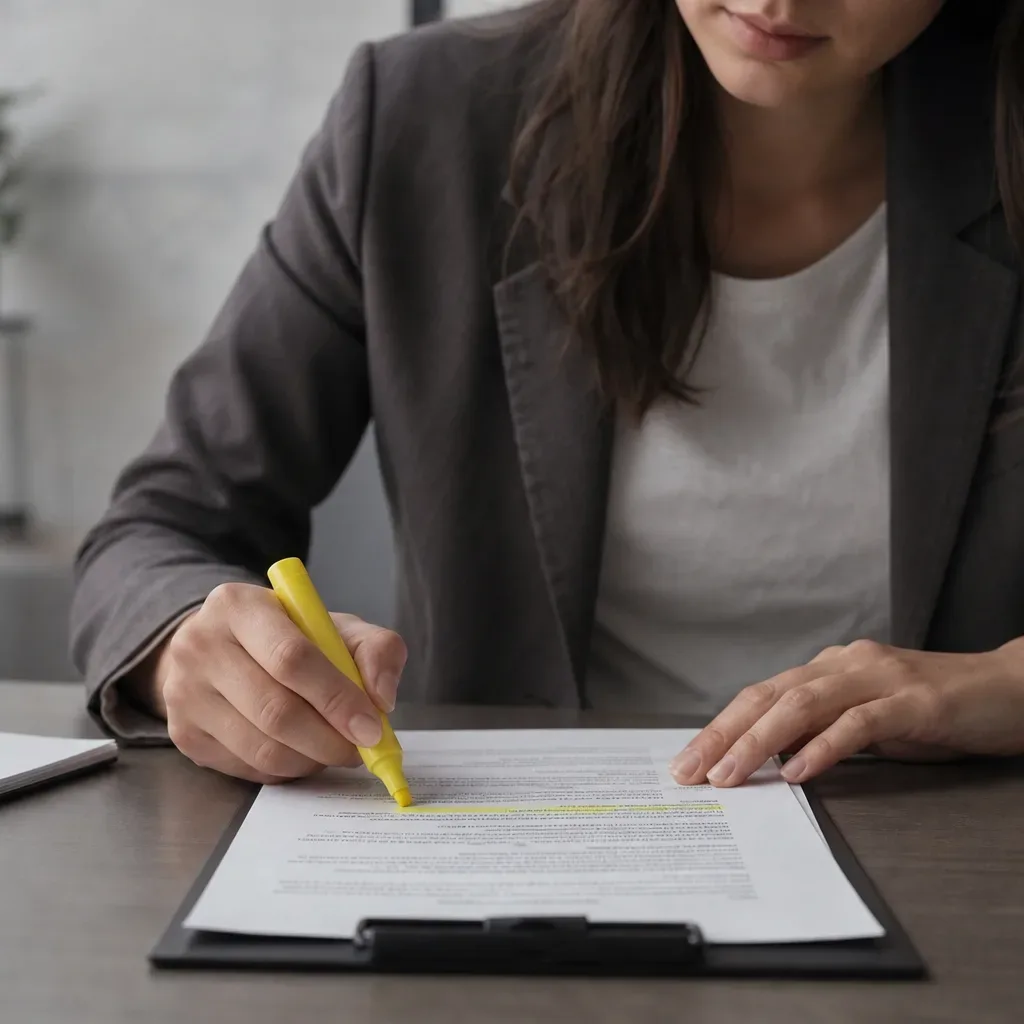 A printed early repayment fee clause in a loan contract being highlighted with a yellow marker