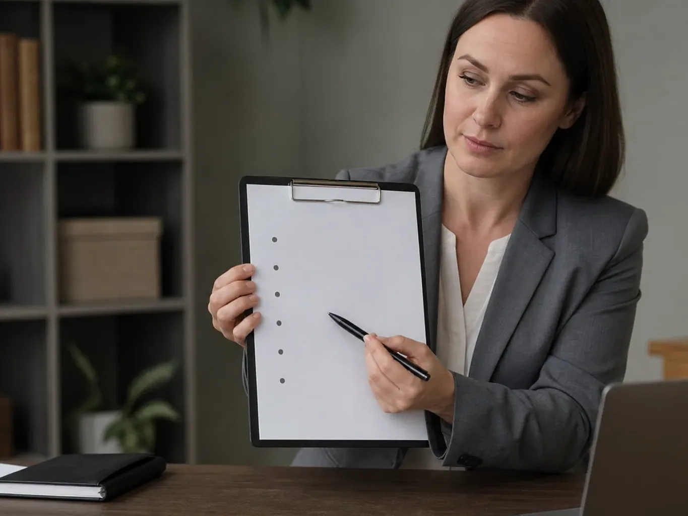 A printed list of lender compliance rules on a clipboard held by a person in business attire