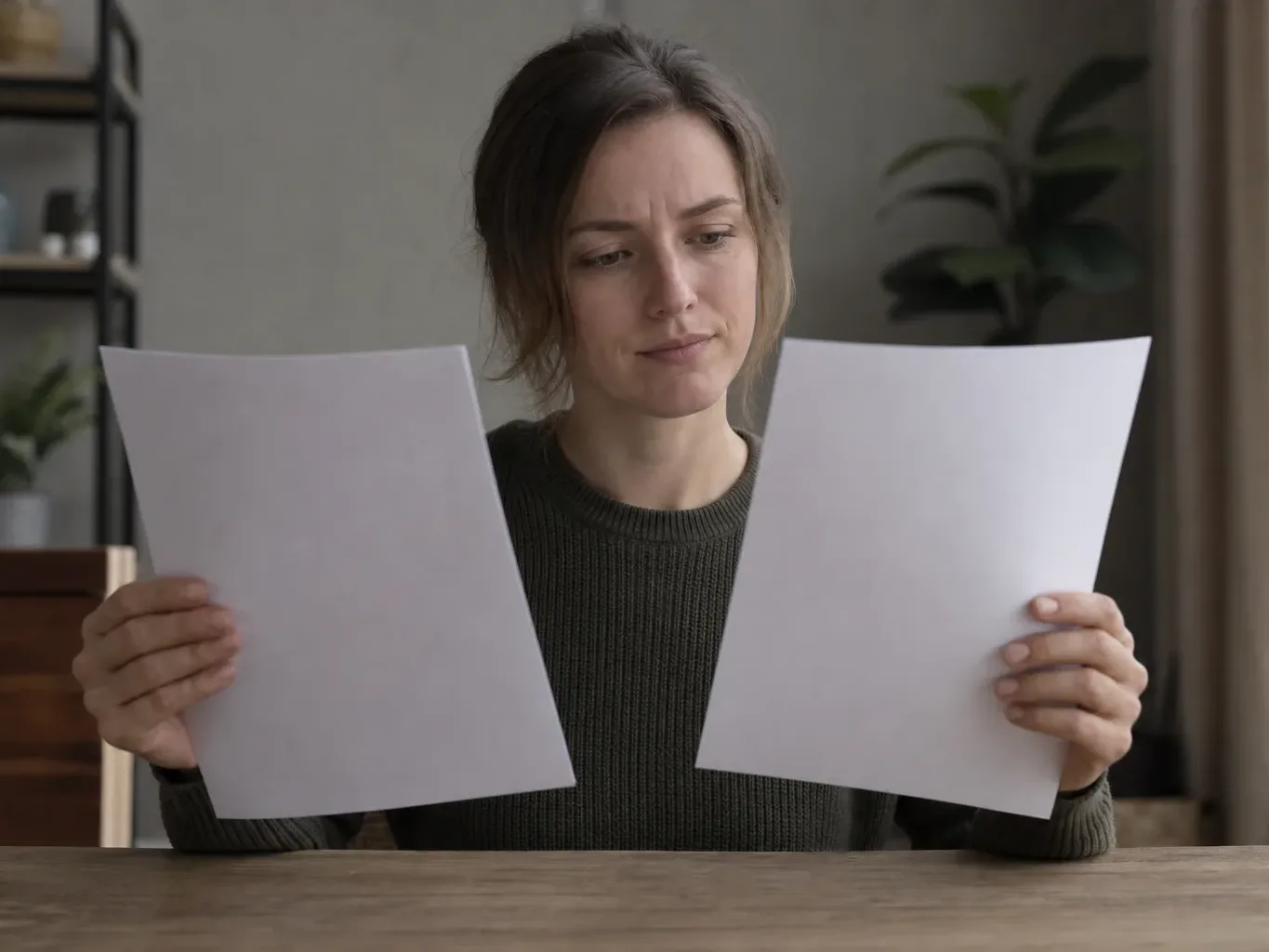 A person holding two printed loan offer letters side by side for comparison