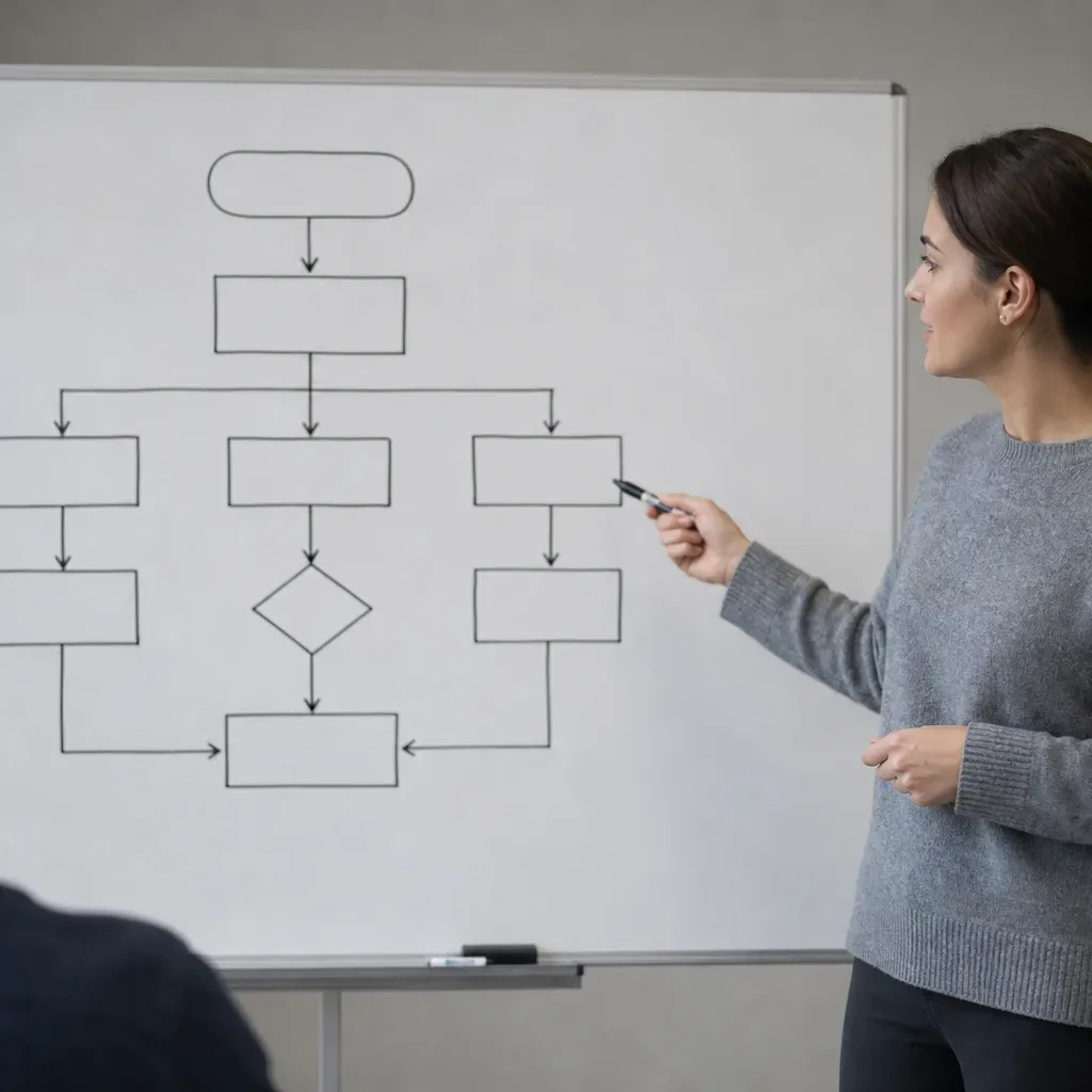 A whiteboard showing a simple flowchart of how a lender evaluates a borrower