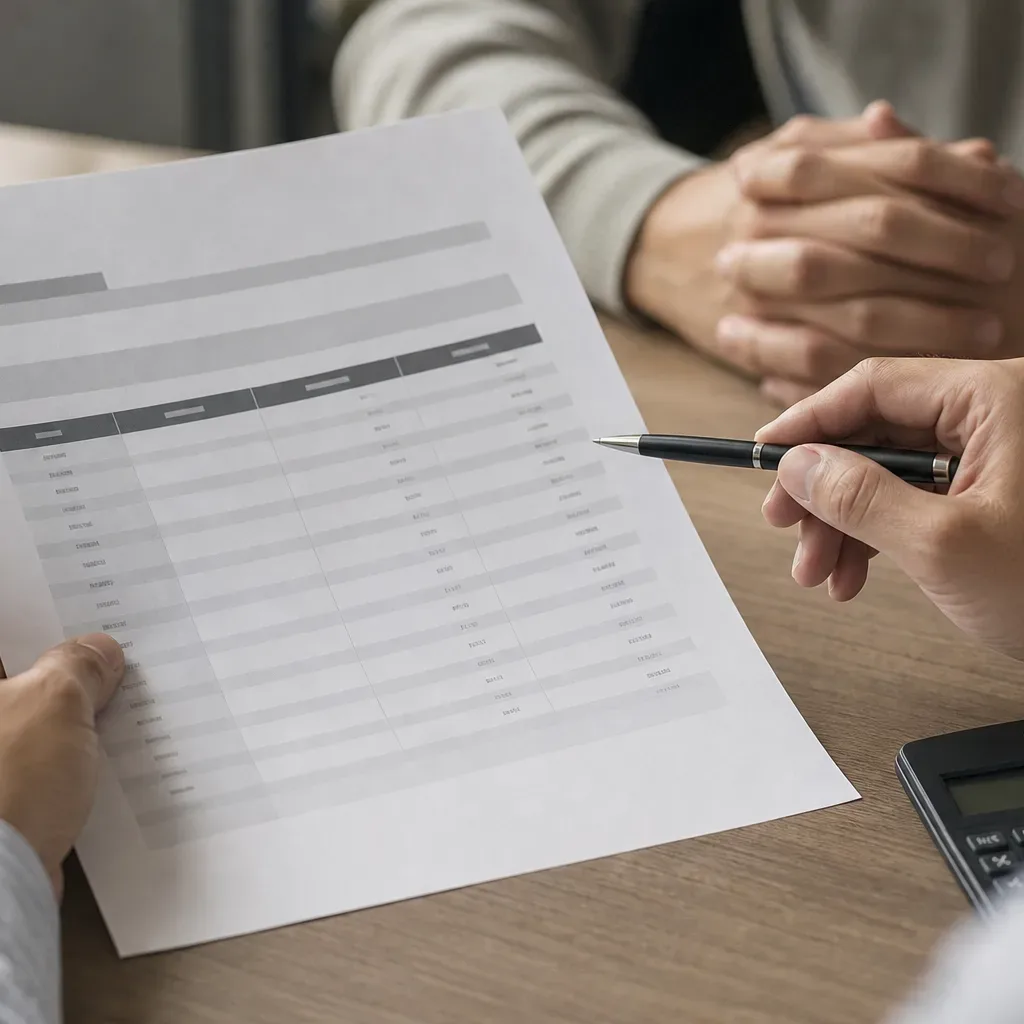 A printed P2P loan summary sheet showing rate, term, and total repayment columns
