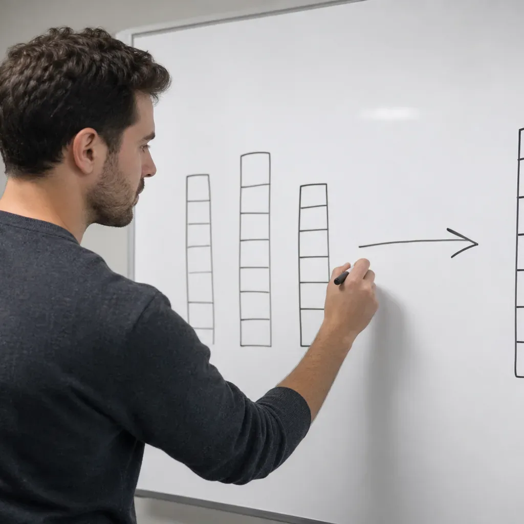 A hand drawing an arrow from multiple debt columns into one combined column on a whiteboard