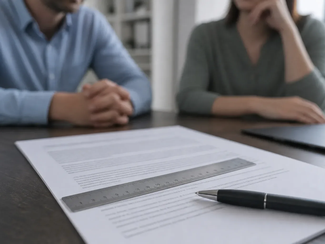 A printed loan agreement with a ruler and pen placed across it to indicate term length