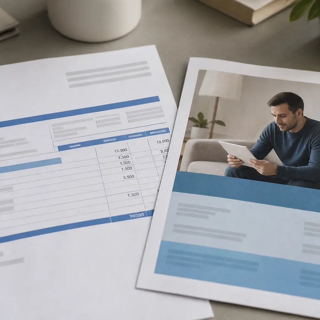 A close-up of a medical bill and a personal loan leaflet placed side by side