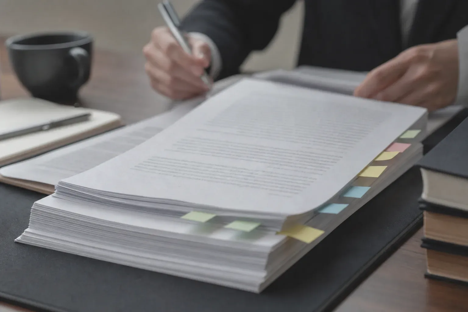 A printed legal framework document with relevant consumer credit sections bookmarked with tabs