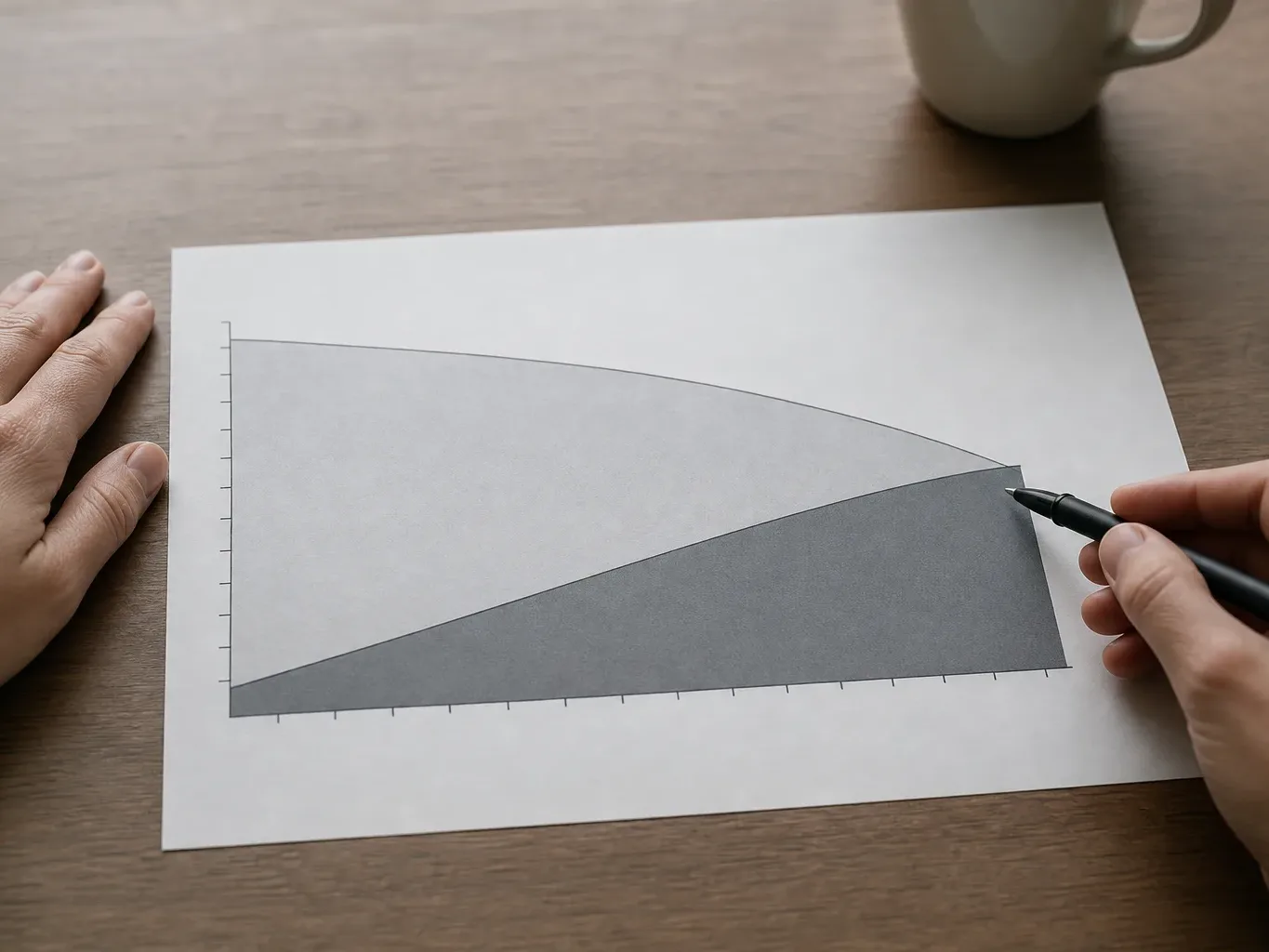 A diagram on paper showing principal and interest portions of a loan payment over time