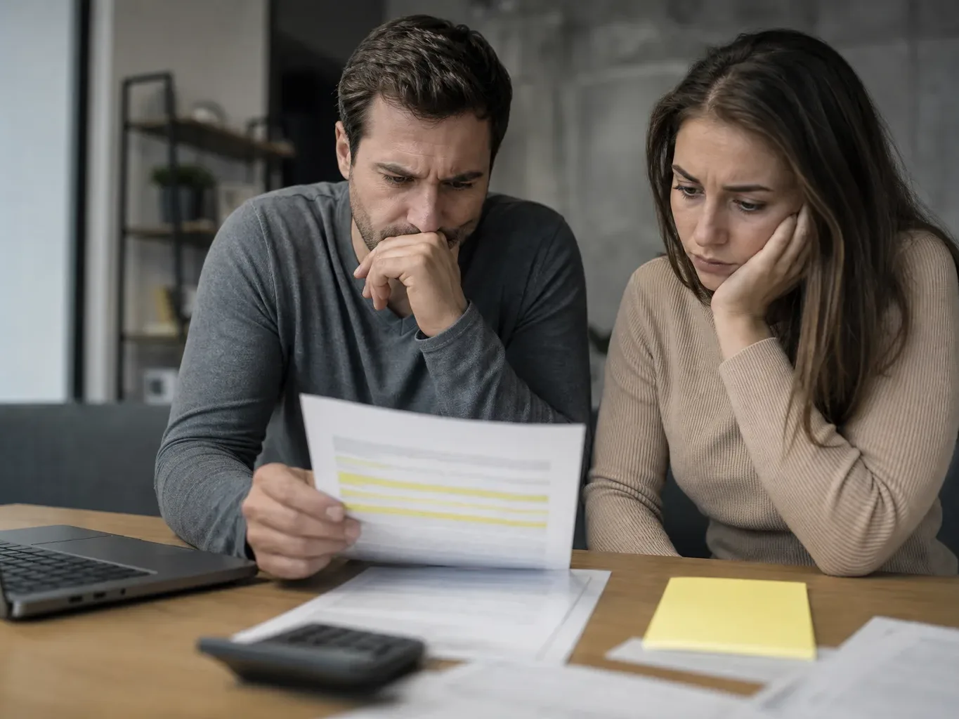 A loan agreement with extremely high interest rate figures highlighted and a warning note beside it