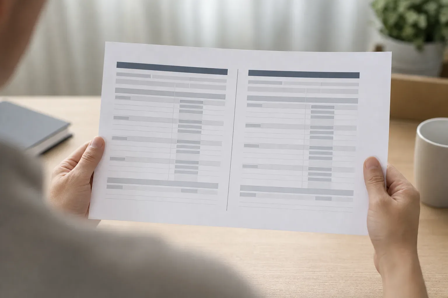 A comparison printout showing old loan terms versus new loan terms placed side by side