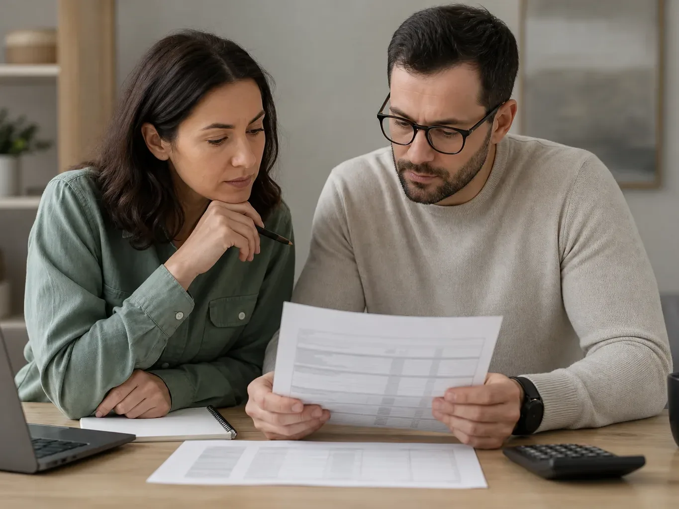A printed affordability assessment form with income and expense fields being reviewed at a desk
