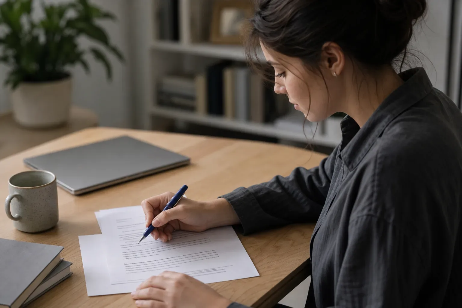 A person underlining questions on a printed FAQ page with a blue pen