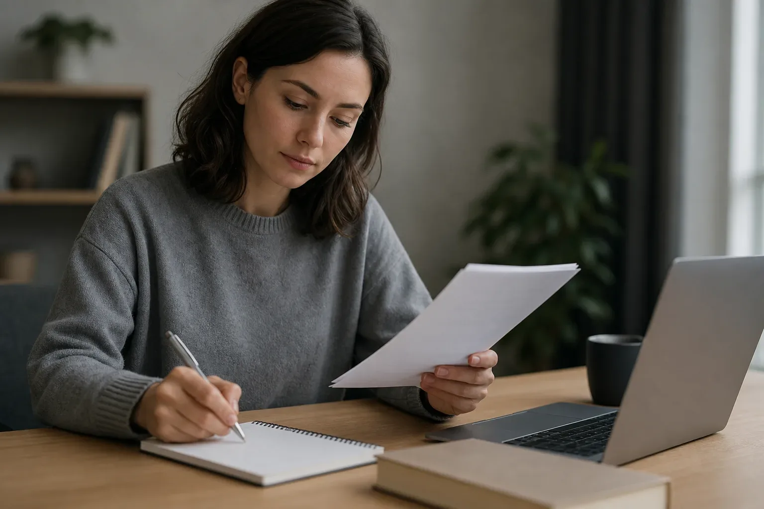 A person writing down key legal protections from a document onto a notepad
